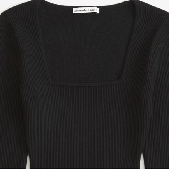 Abercrombie & Fitch | Long-Sleeve Ottoman Squareneck Top | Black | Size M - Picture 3 of 8